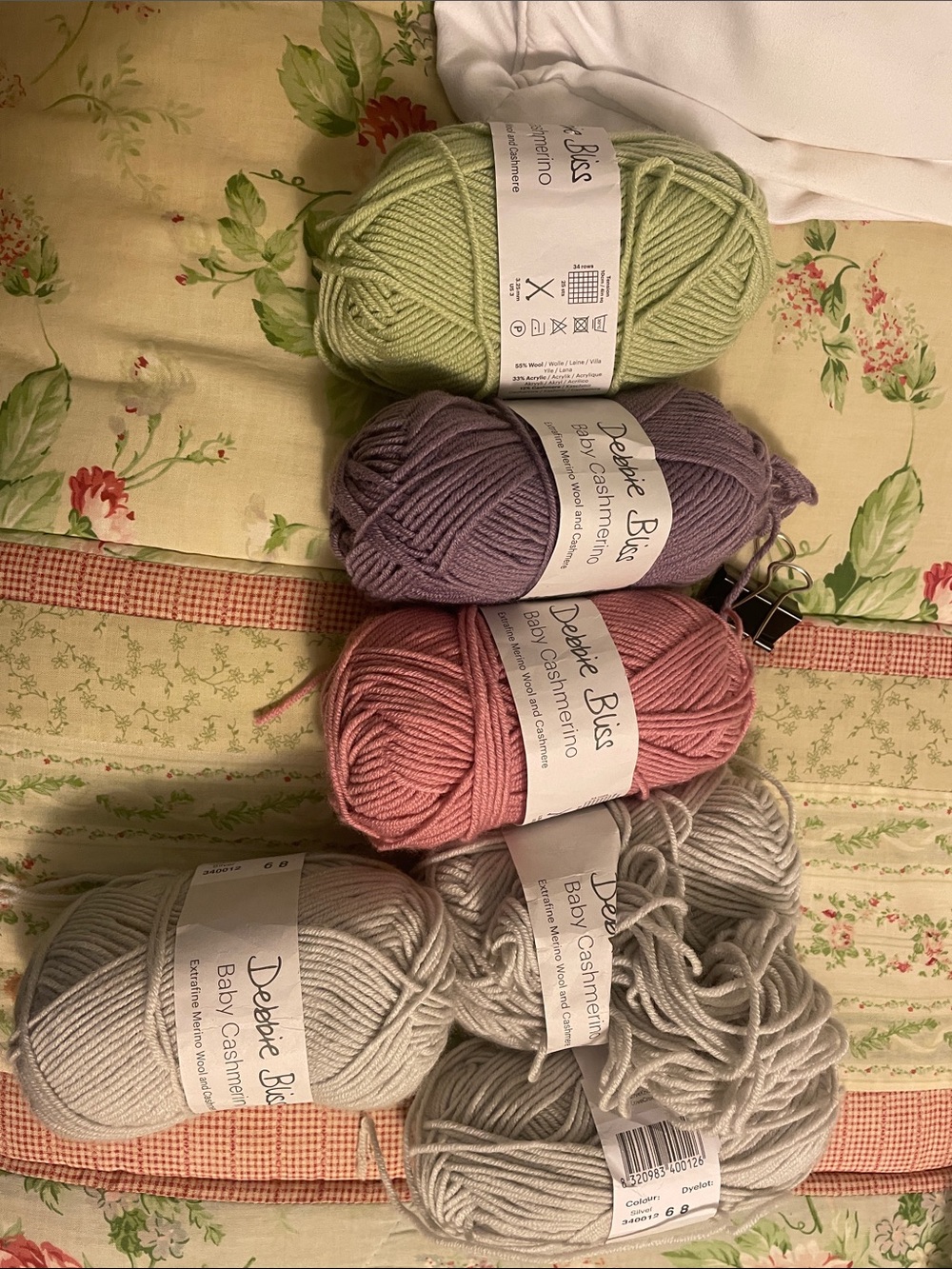 Baby Cashmerino Yarn - Pastel Green, Lavender, Pink, Light Gray